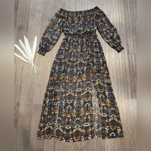 Jealous Tomato, black floral off shoulder maxi dress, size M